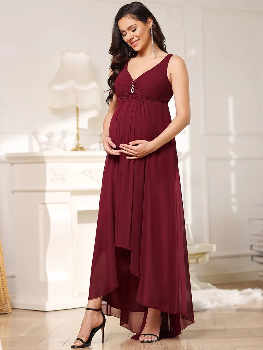 Jeweled Top Asymmetrical Formal Maternity Dress