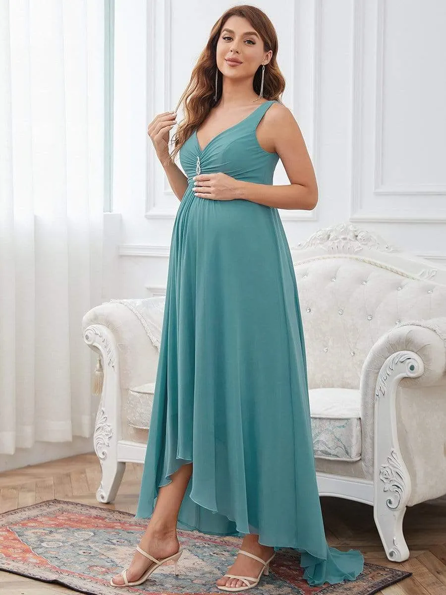 Jeweled Top Asymmetrical Formal Maternity Dress