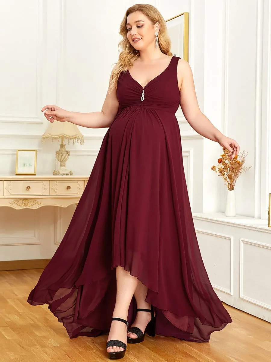 Jeweled Top Asymmetrical Formal Maternity Dress