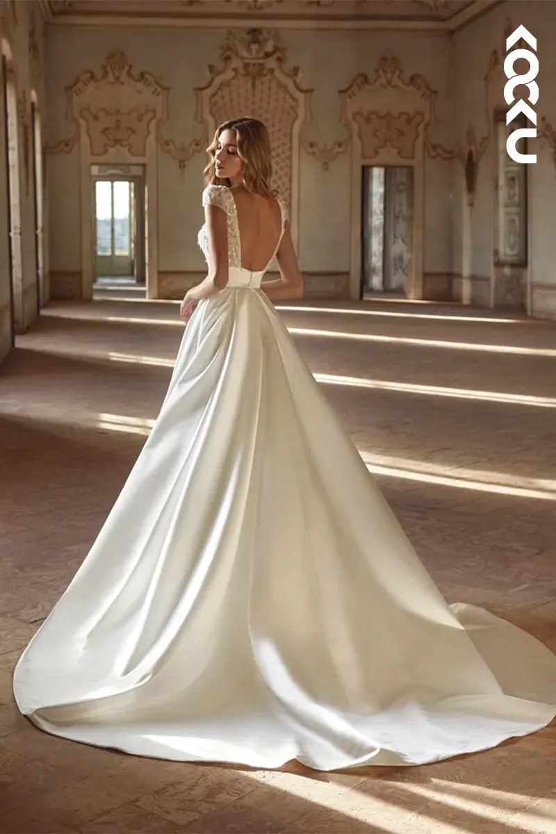 K1966 - Couture & Ornate  V-neck Straps Side Slit A-line Wedding dress