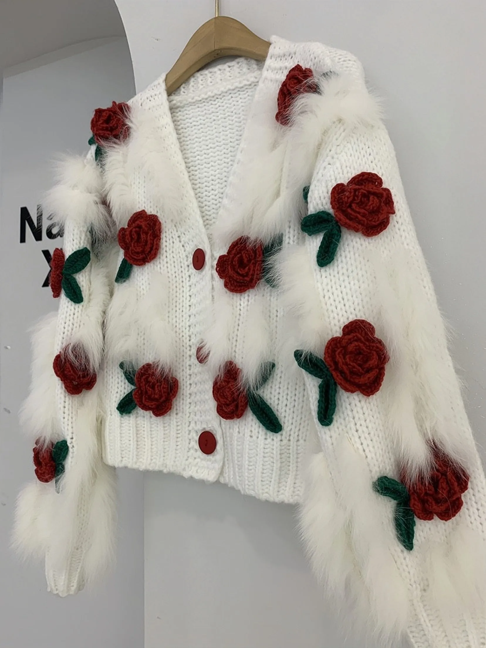 Knitted Cardigan Flower Short Sweater Women's Coat Trendy