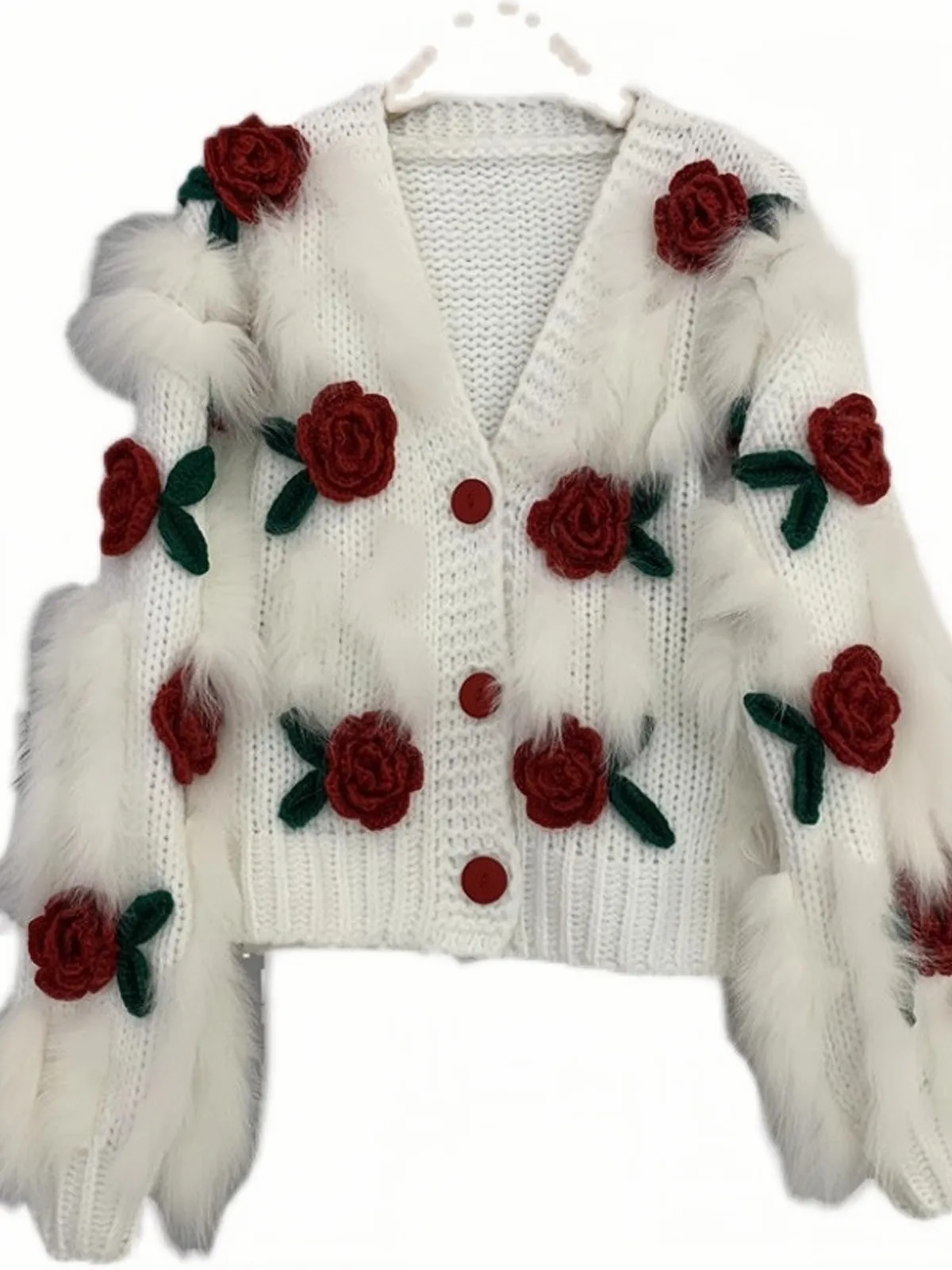 Knitted Cardigan Flower Short Sweater Women's Coat Trendy