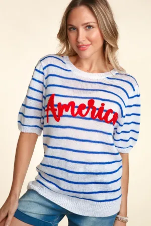 Letter Embroidery Striped Knit Top