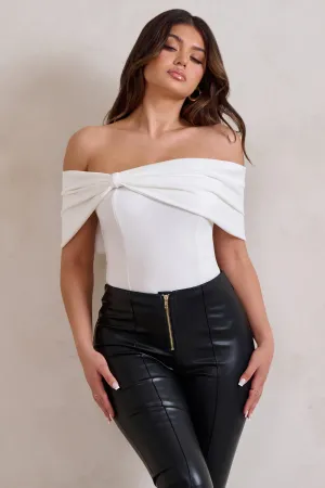 Lillian | White Bardot Bow Detail Bodysuit