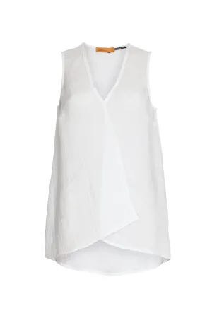 Linen V Neck Singlet - White 9748