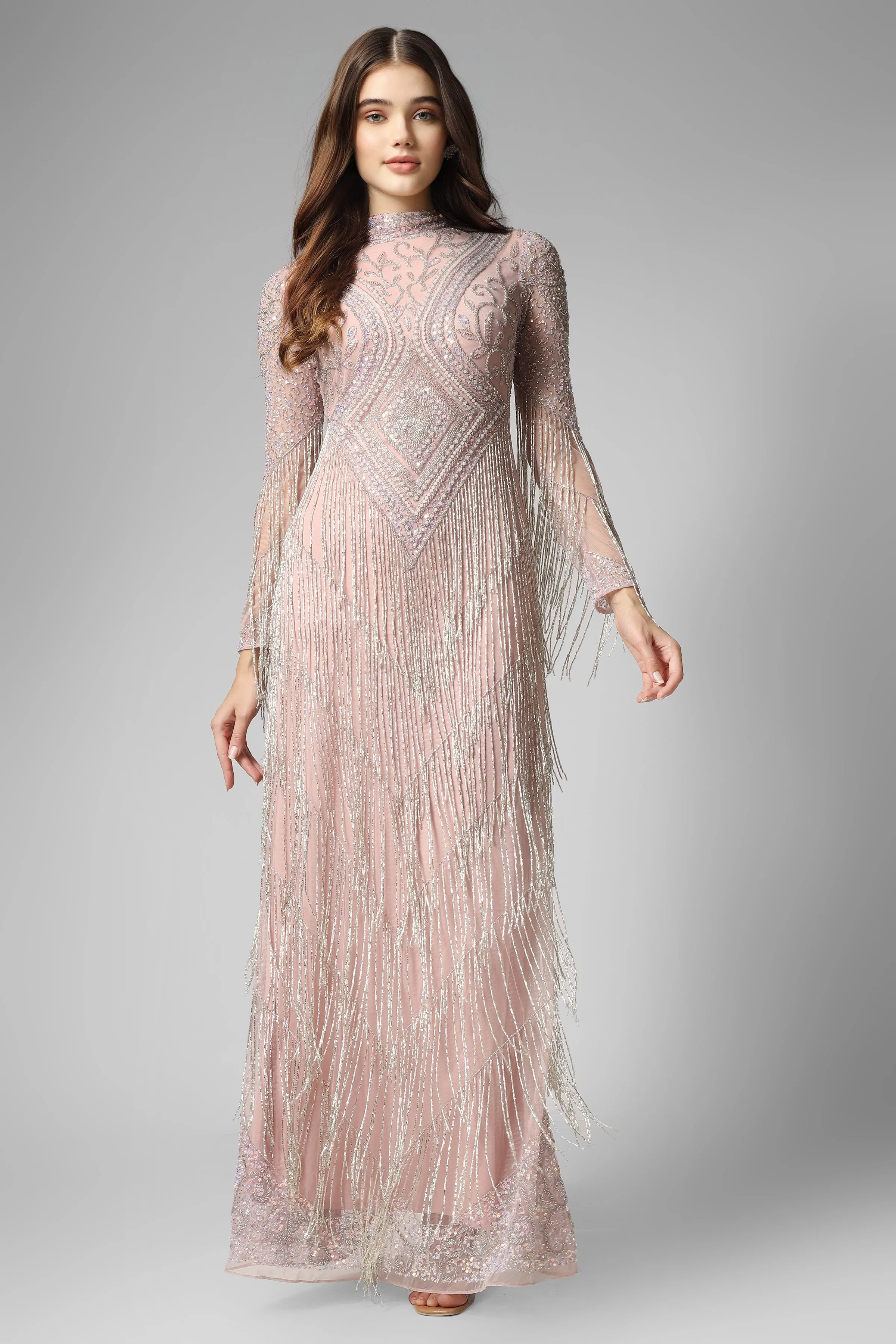 Lissy Pink Fringe Maxi Dress