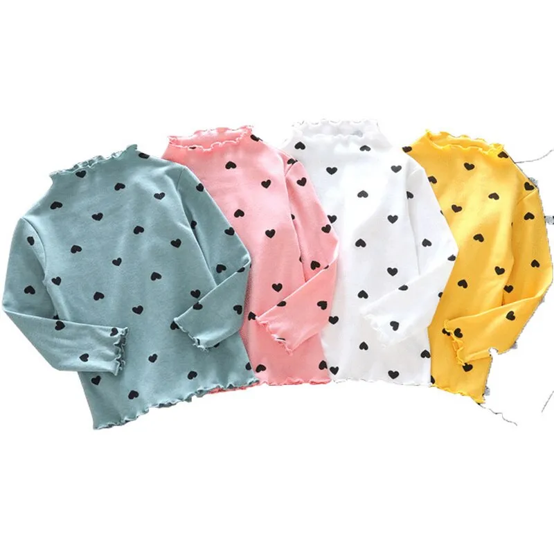 Long Sleeve Cute Hearts Design Cotton Tops For Kids