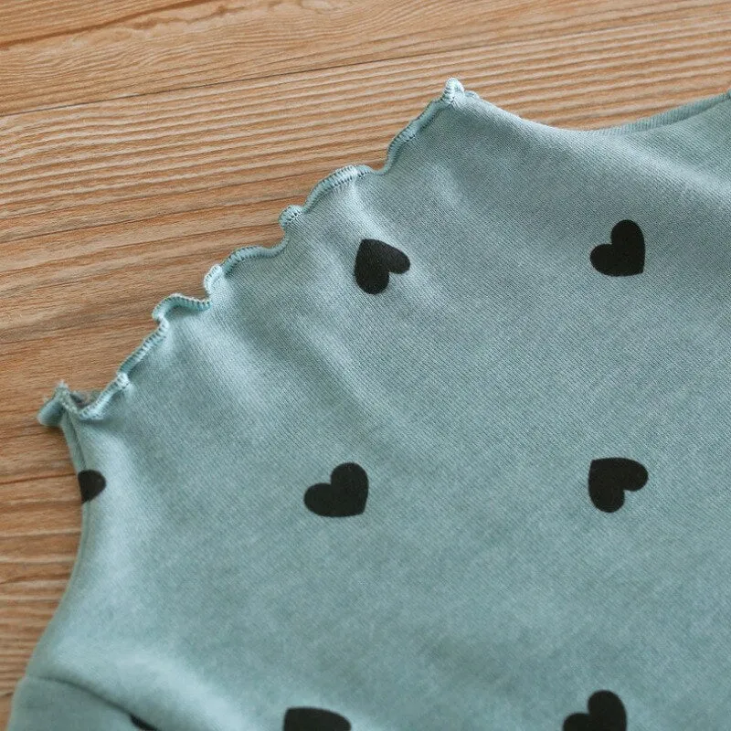 Long Sleeve Cute Hearts Design Cotton Tops For Kids