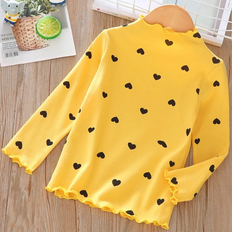 Long Sleeve Cute Hearts Design Cotton Tops For Kids