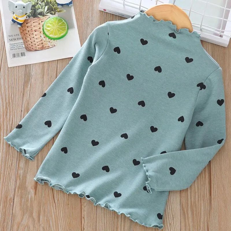 Long Sleeve Cute Hearts Design Cotton Tops For Kids