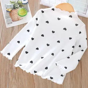 Long Sleeve Cute Hearts Design Cotton Tops For Kids