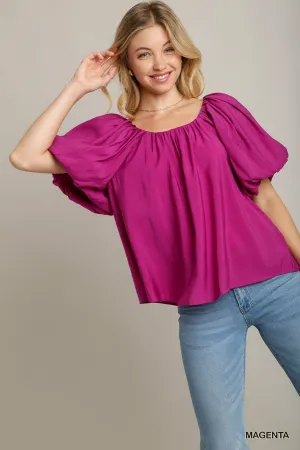 Magenta Balloon Sleeve Top