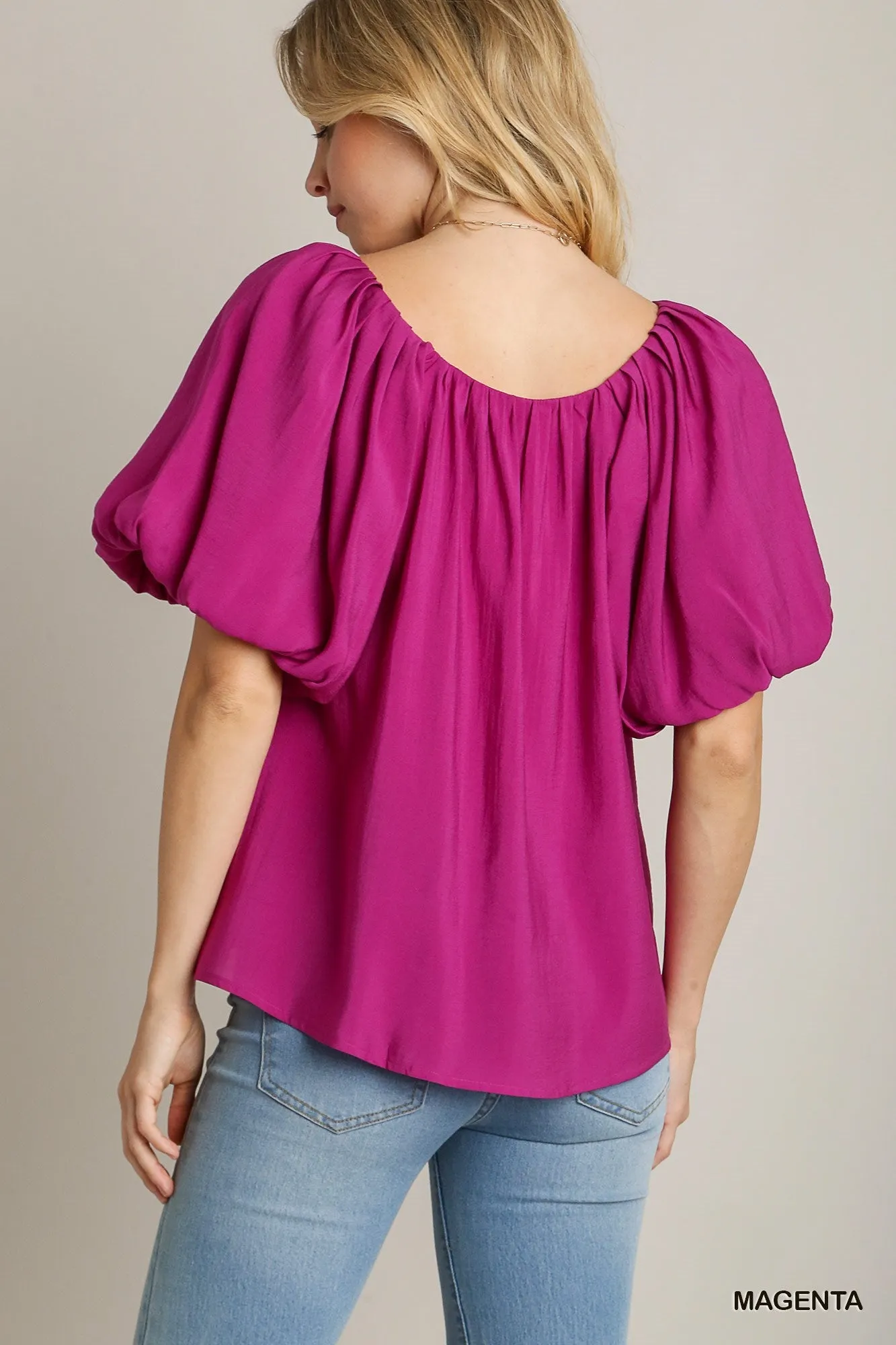 Magenta Balloon Sleeve Top