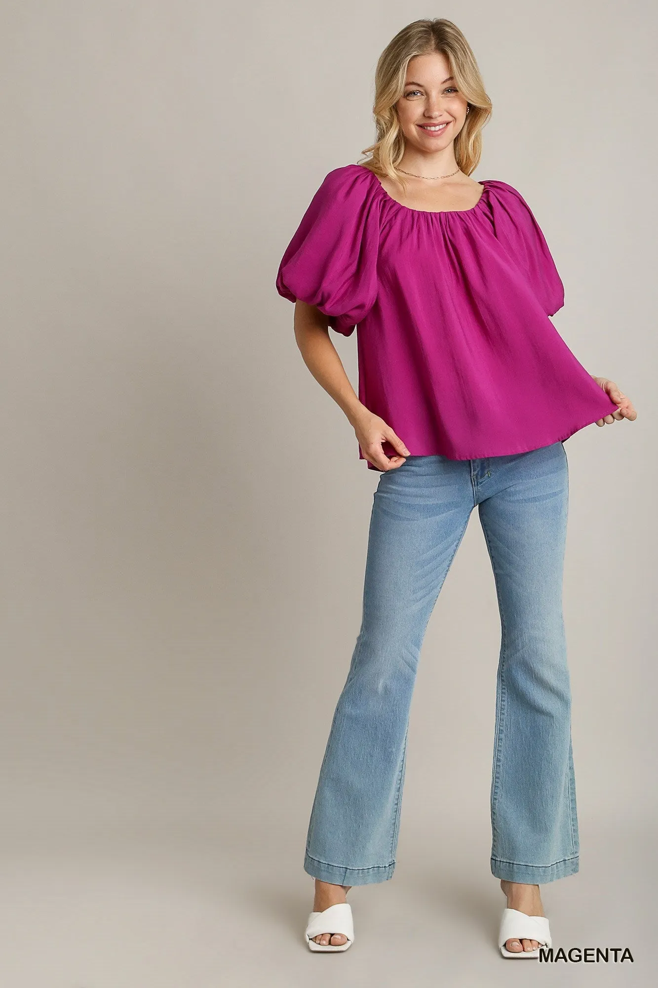 Magenta Balloon Sleeve Top