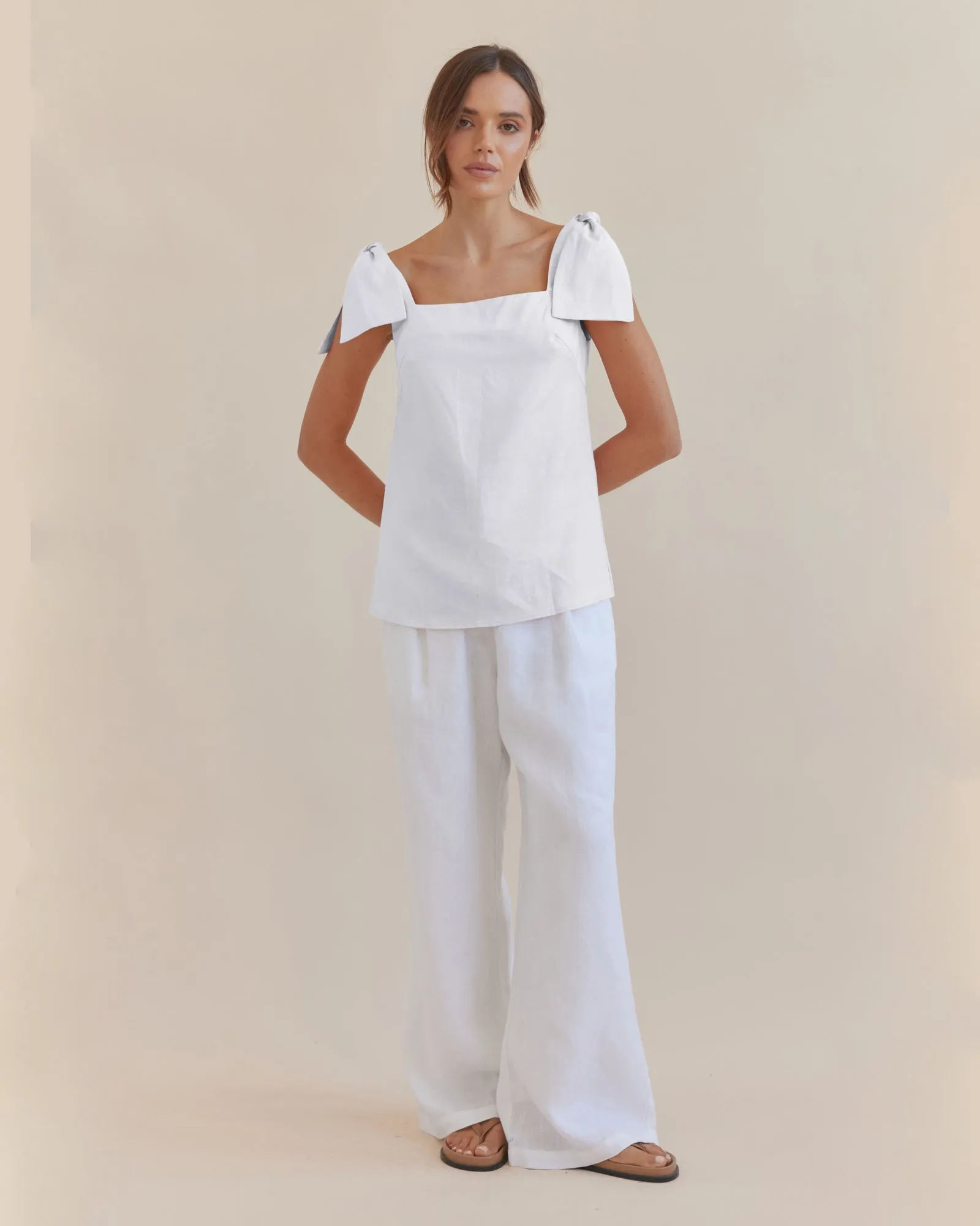 Mavie Bow Linen Top - Ivory