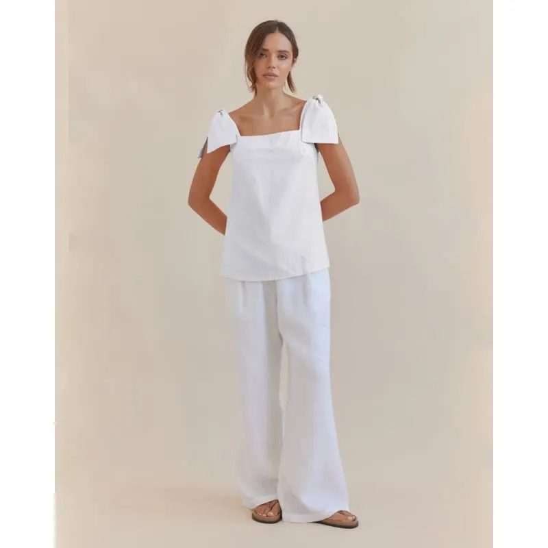 Mavie Bow Linen Top | Ivory