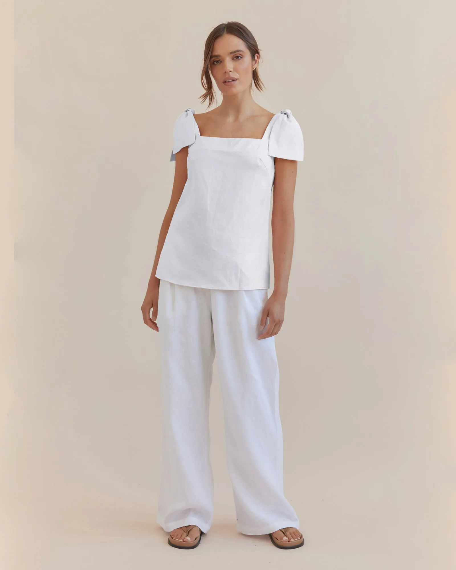 Mavie Bow Linen Top - Ivory