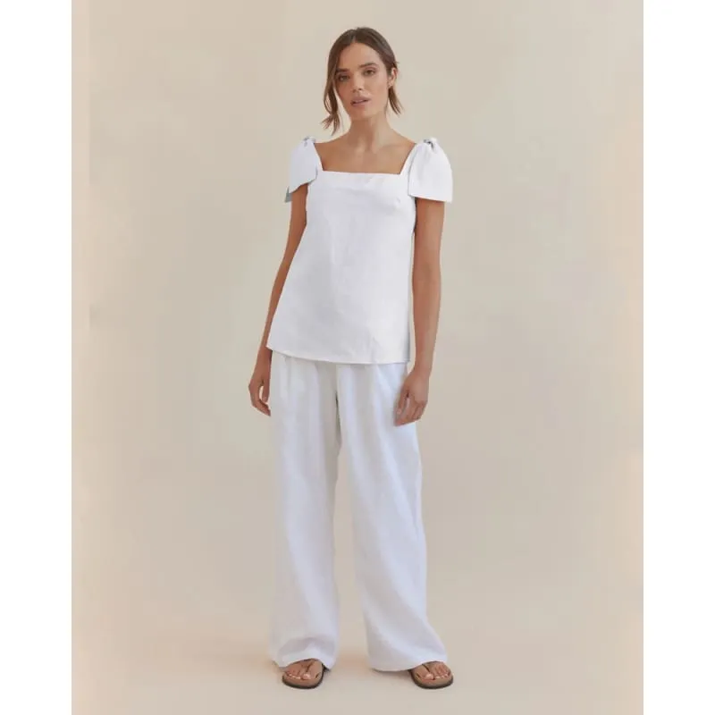 Mavie Bow Linen Top | Ivory