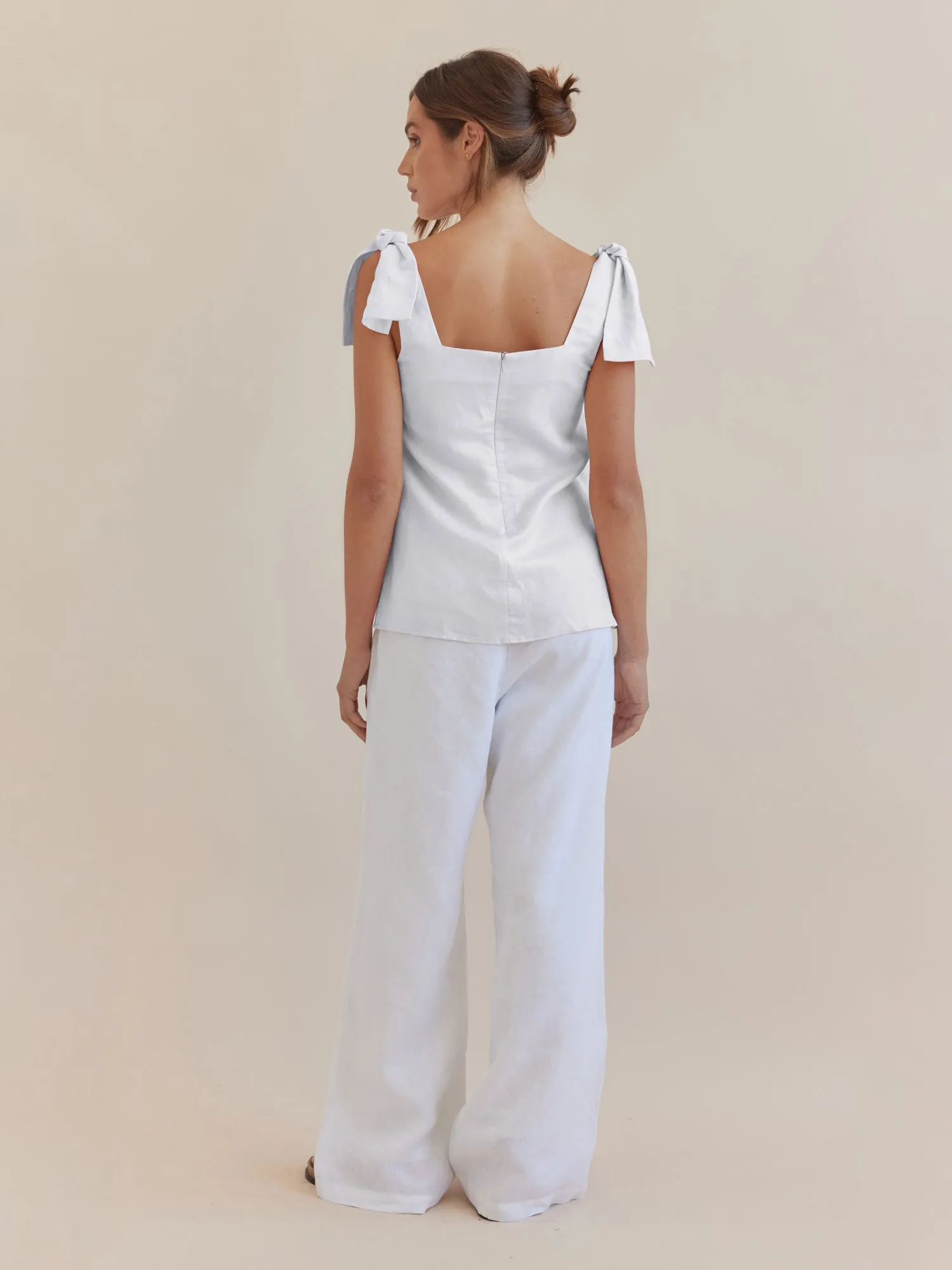 Mavie Bow Linen Top - Ivory