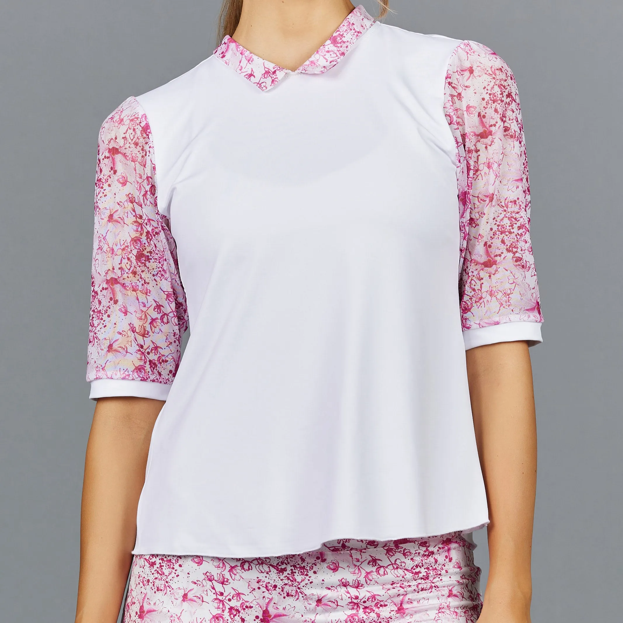 Meadow Preppy Collar Top (white/print)