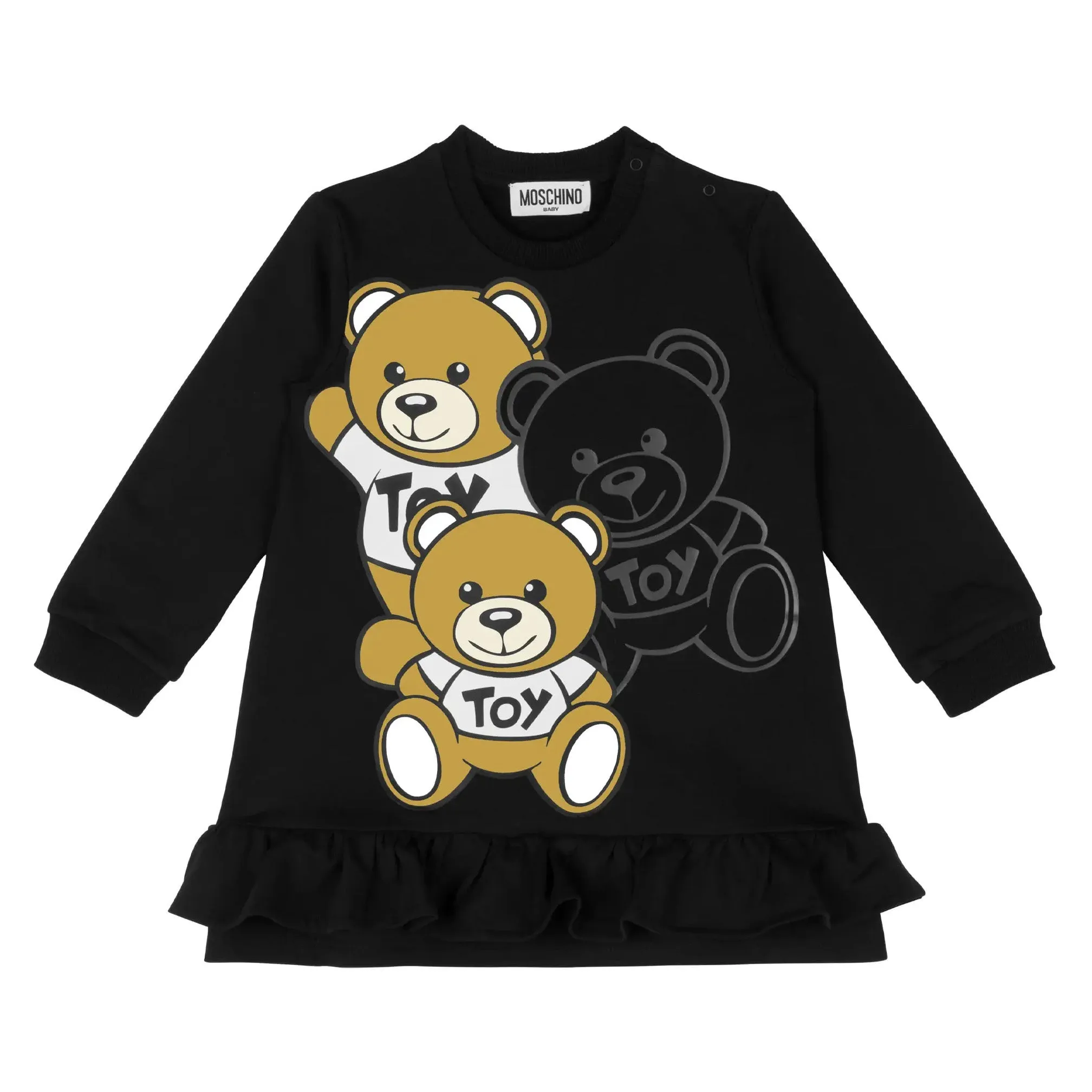 Moschino Baby Girls Adorable Three Bear Print Black Dress