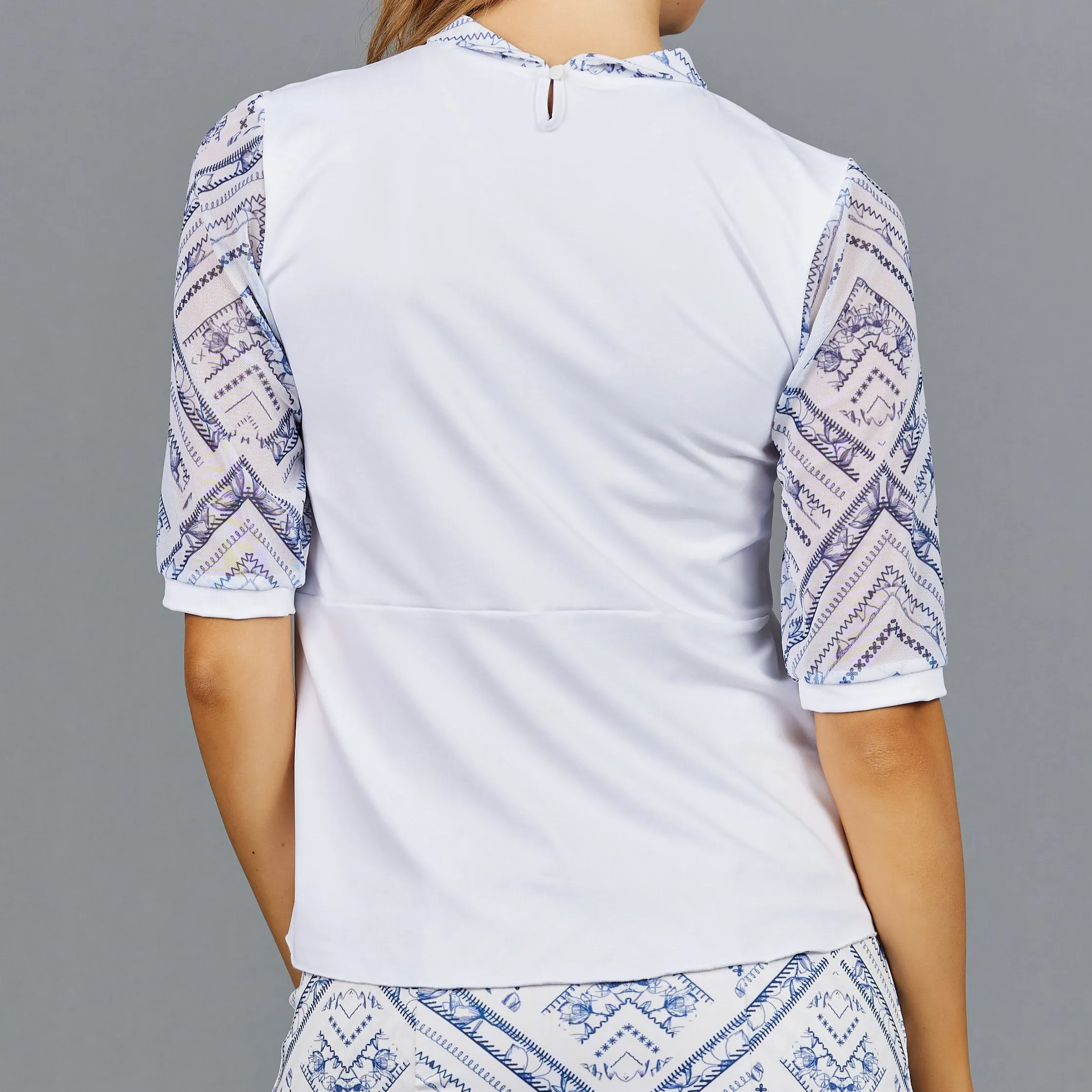 Navia Preppy Collar Top (white/print)