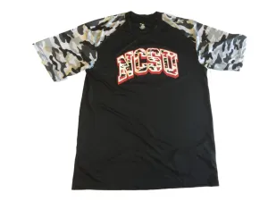 NC State Wolfpack Badger Sport Black & Winter Camo SS Crew Neck T-Shirt (L)