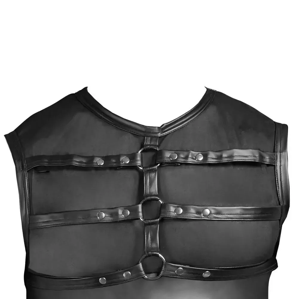 Nek Stretchy Black Matte Look Shirt with Chest Harness