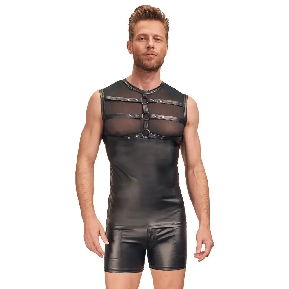 Nek Stretchy Black Matte Look Shirt with Chest Harness