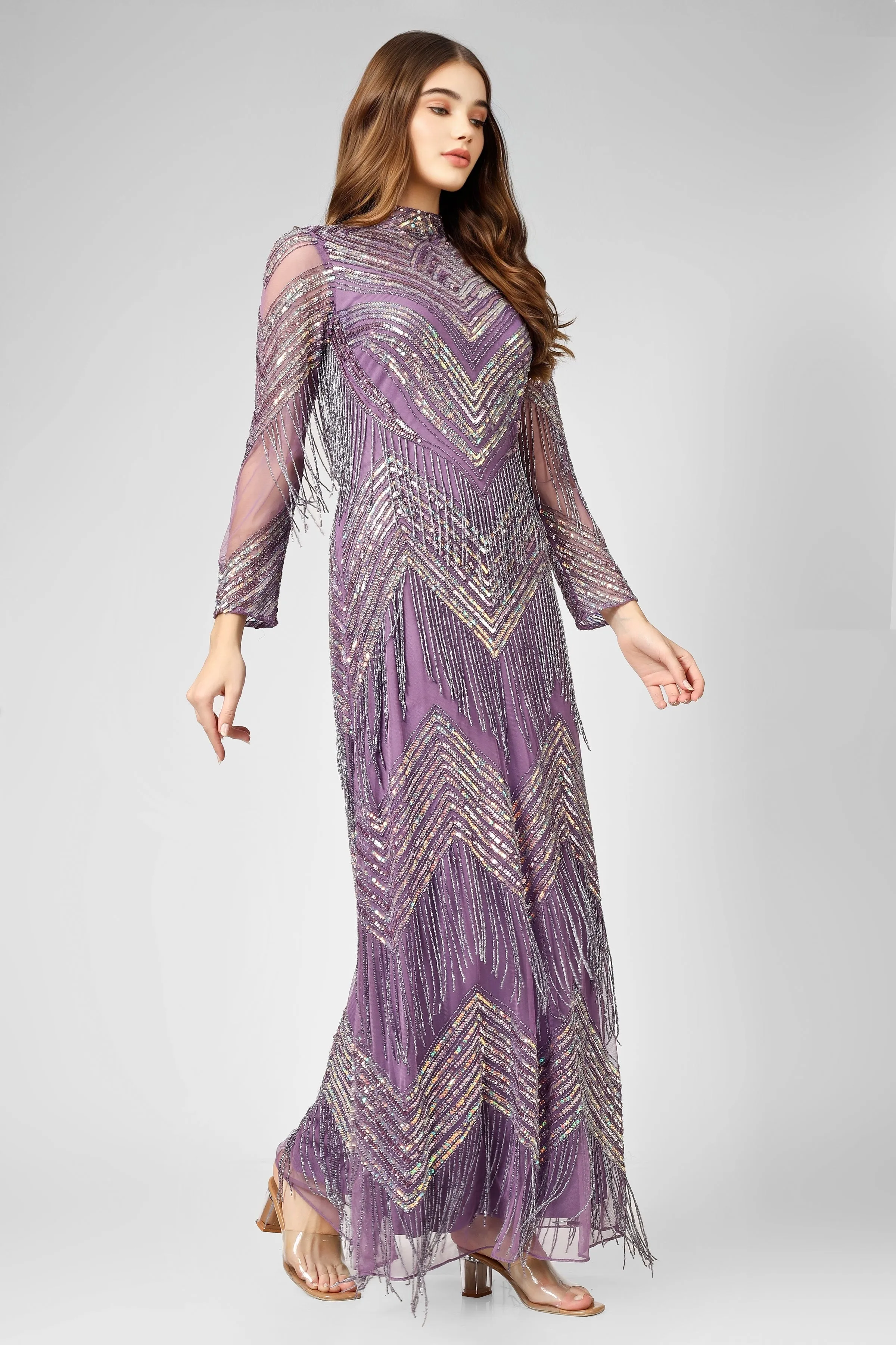 Nelissa Purple Fringe Dress