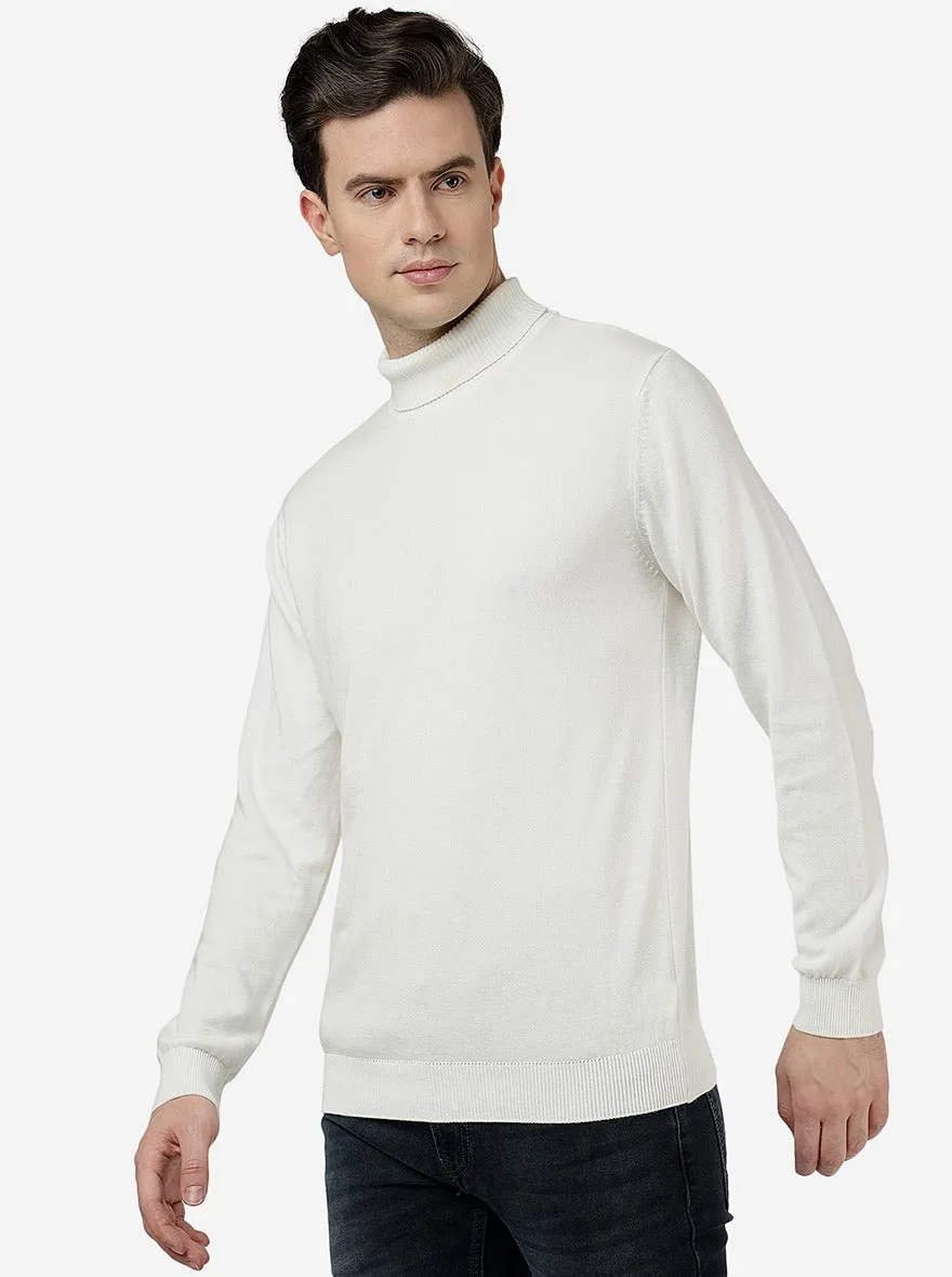 Off White Solid Slim Fit Winter T-Shirt | JadeBlue