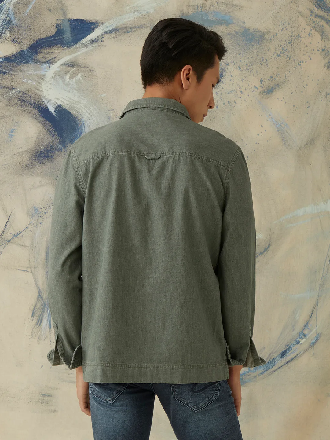 Olive Plain Denim Overshirt