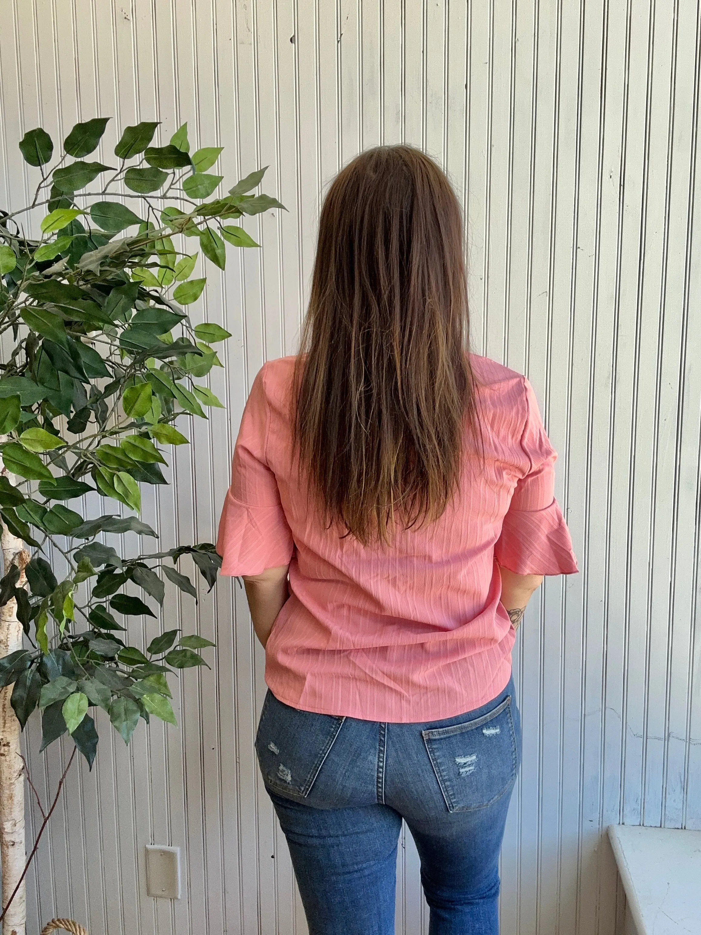 Peach Ruffled Textured Blouse