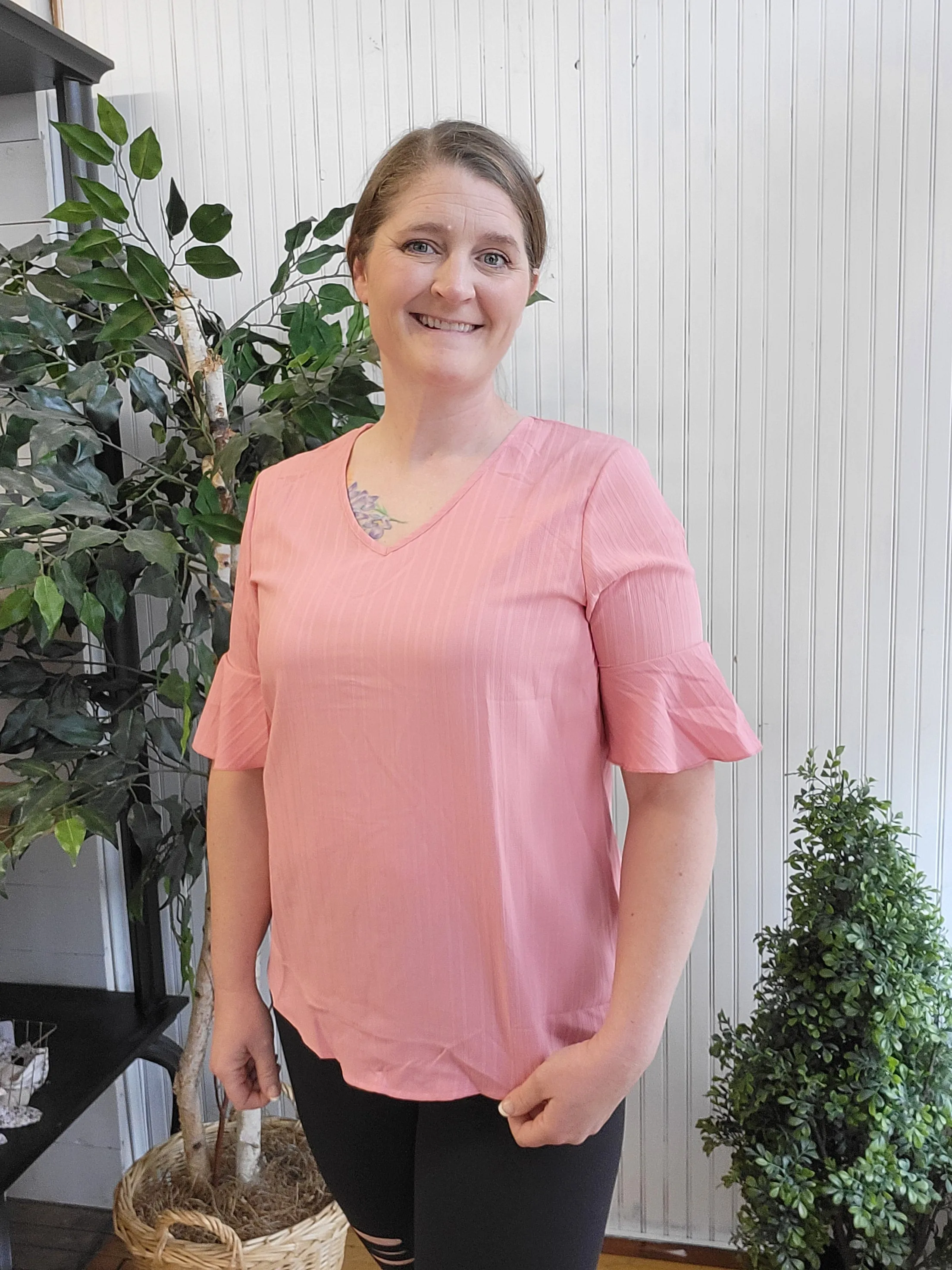 Peach Ruffled Textured Blouse