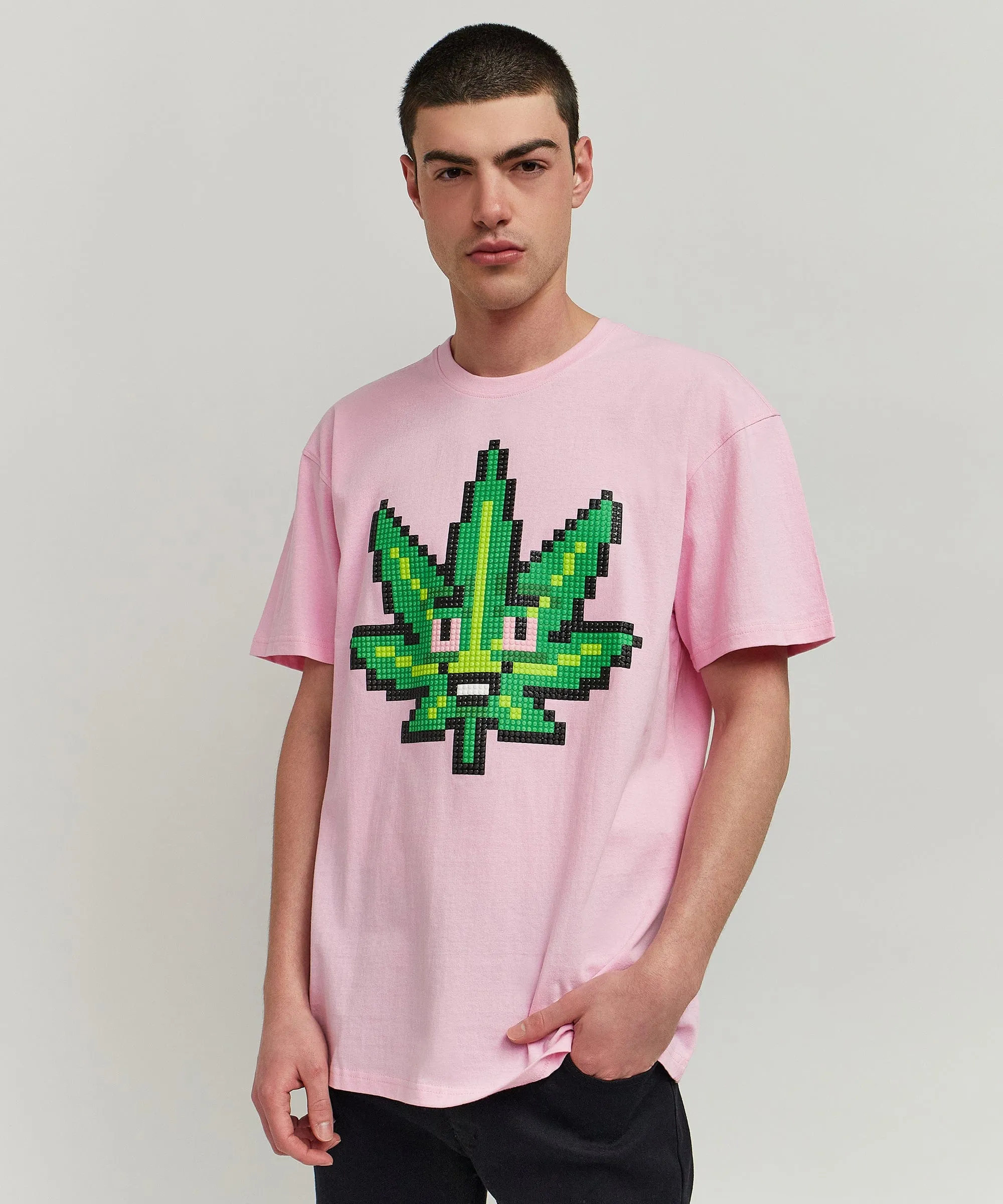 Pixel Leaf Short Sleeve Tee - Pink