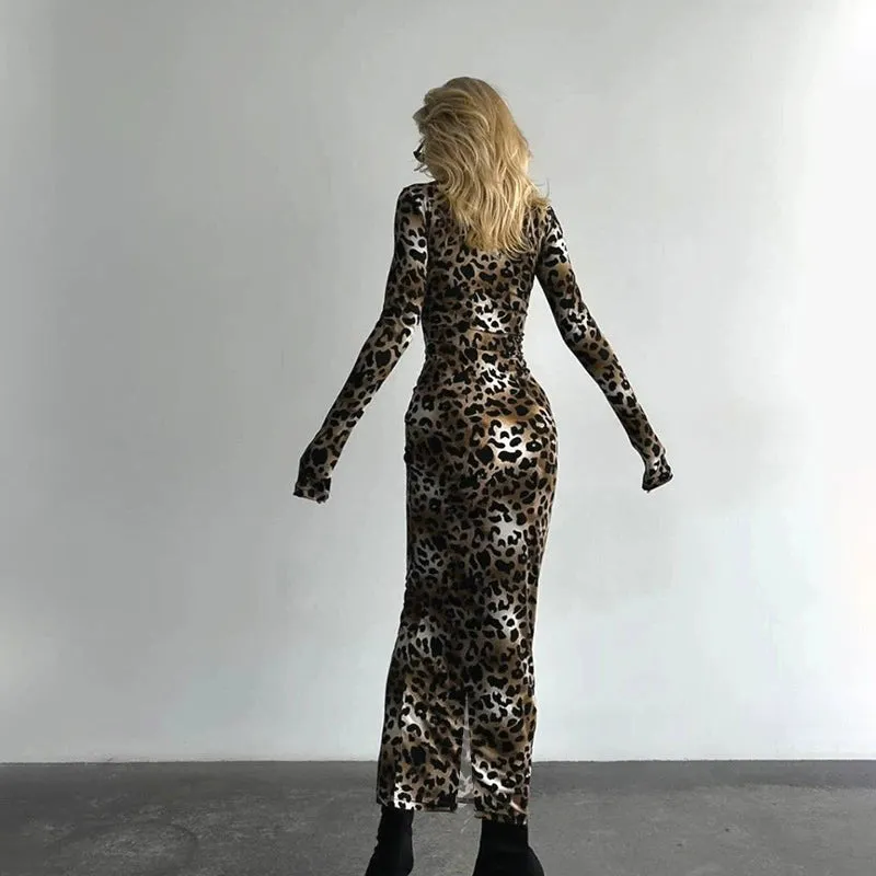 Rowena Leopard Print Long Dress