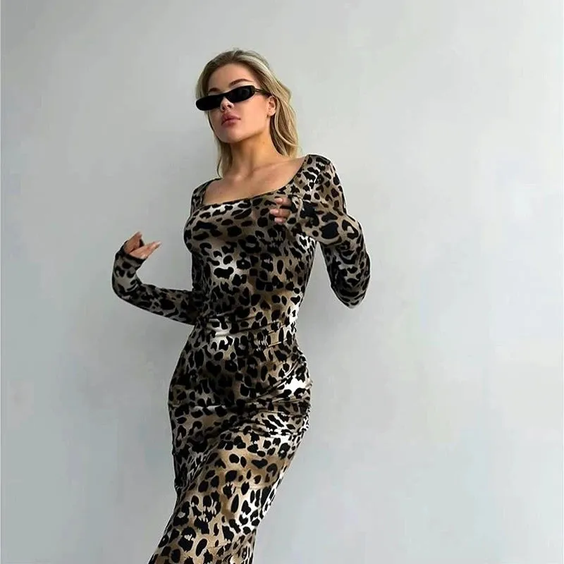 Rowena Leopard Print Long Dress