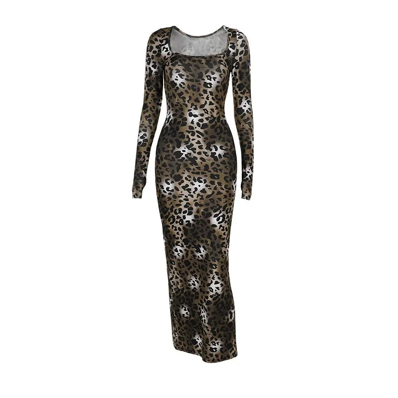 Rowena Leopard Print Long Dress