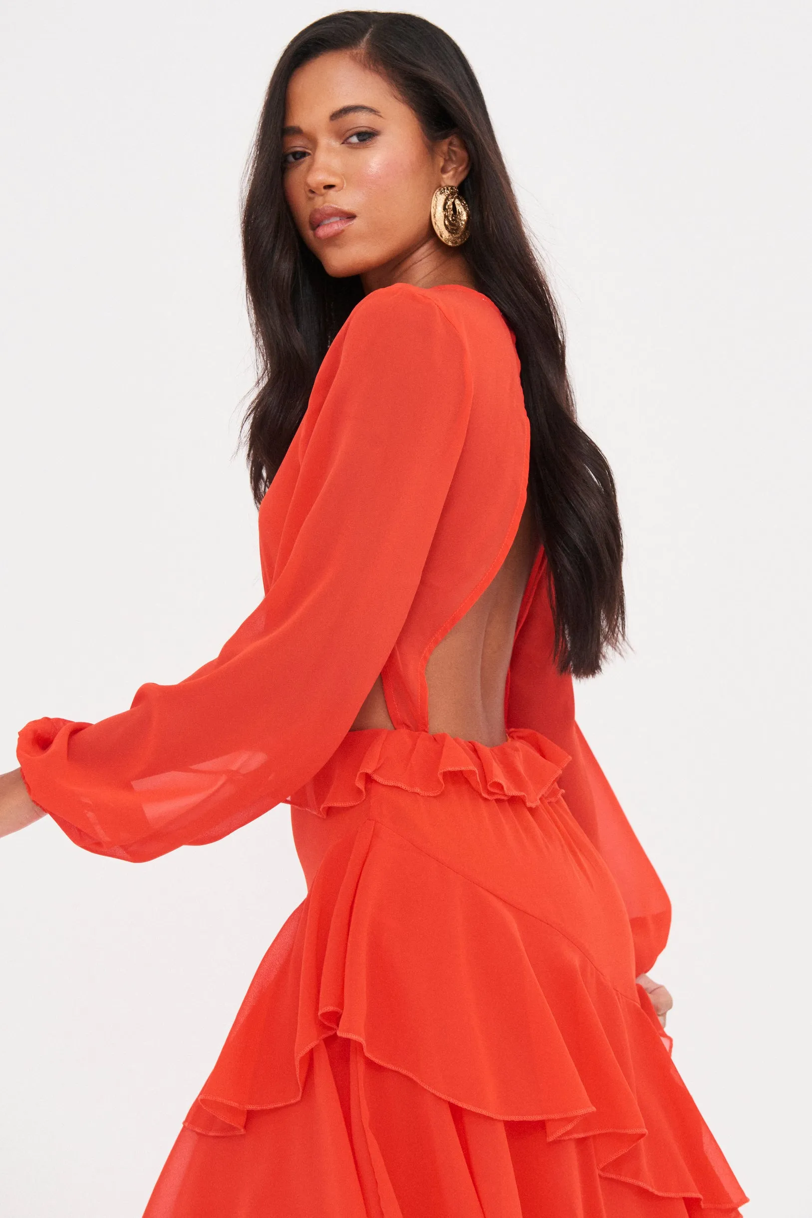 RUFFLE CUT OUT MAXI DRESS