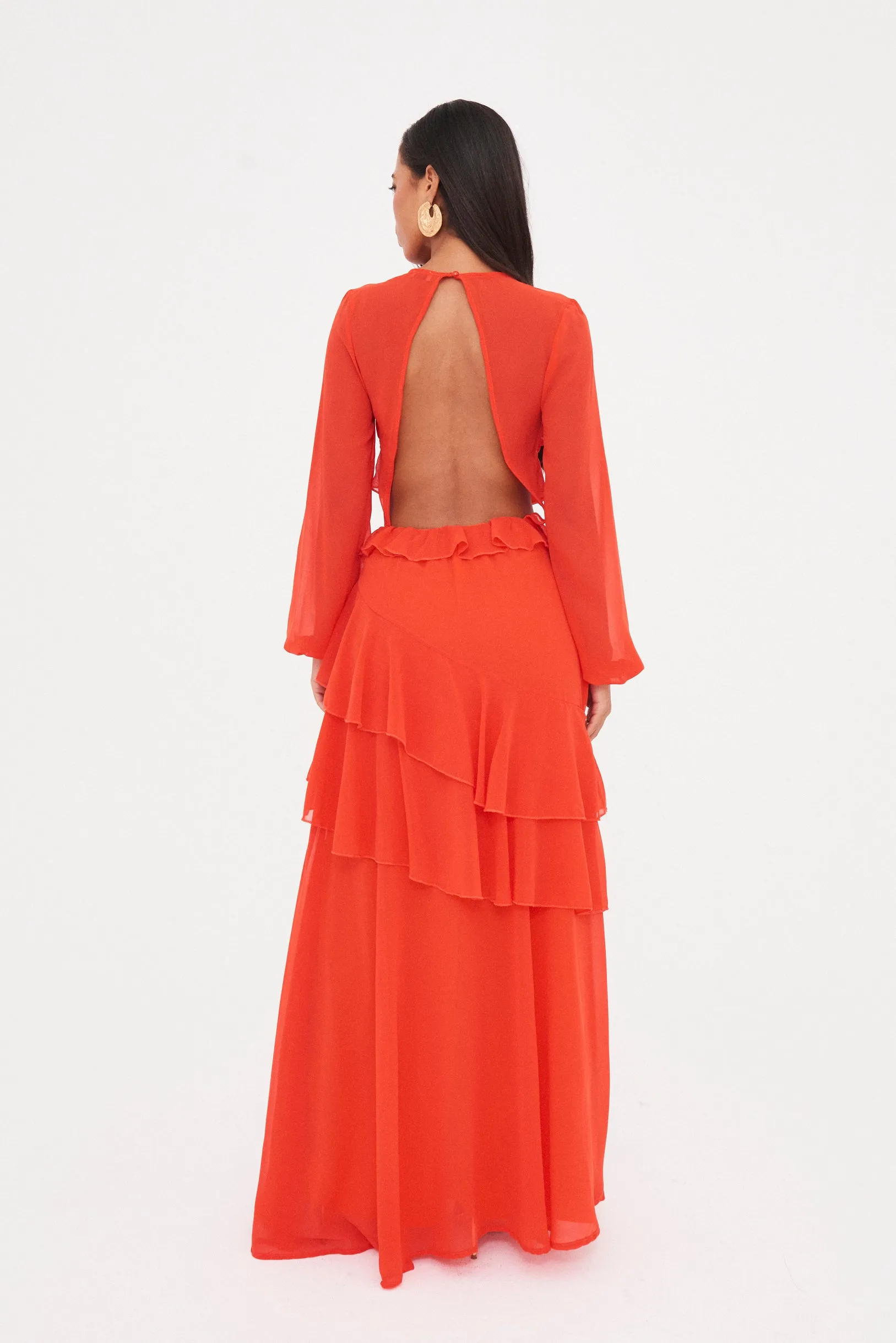 RUFFLE CUT OUT MAXI DRESS