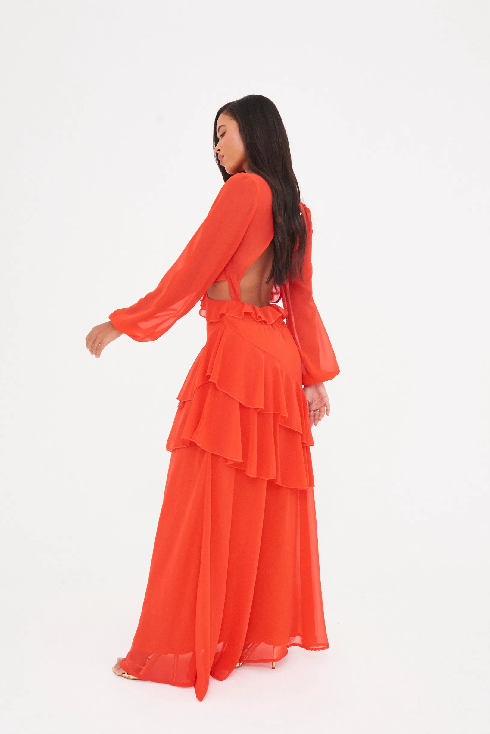 RUFFLE CUT OUT MAXI DRESS