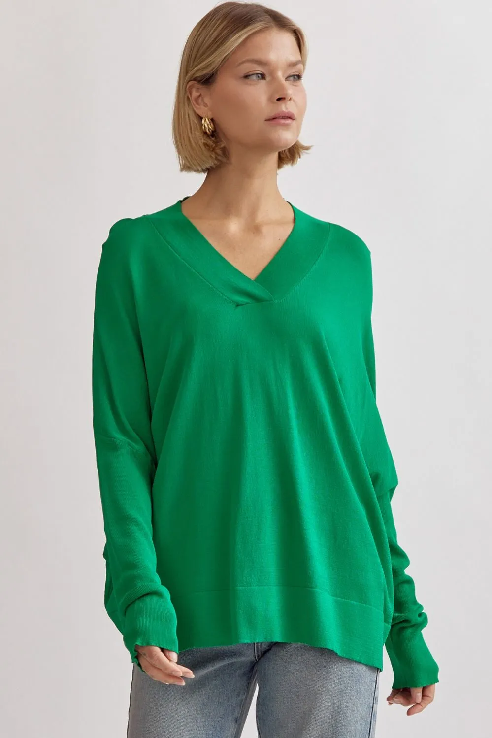 Shay V-Neck Knit Top - Kelly Green