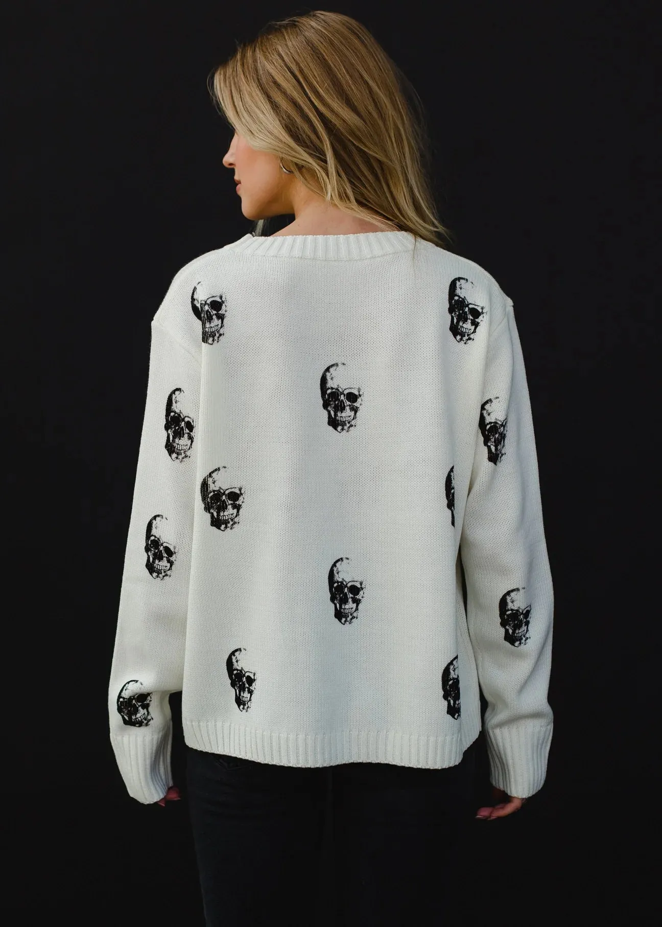 Skull Pattern Knit Crewneck Sweater