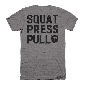 Squat Press Pull® on Heather Grey Tee