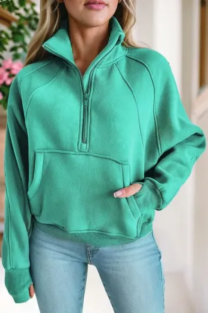 Stand Collar Ribbed Thumbhole Sleeve Sweatshirt