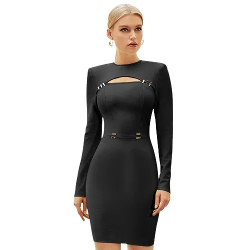 Stylish Long Sleeve Hollow Out Bodycon Dresses For Women