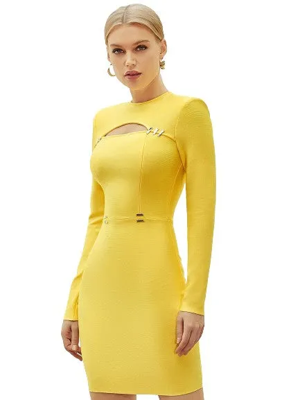 Stylish Long Sleeve Hollow Out Bodycon Dresses For Women