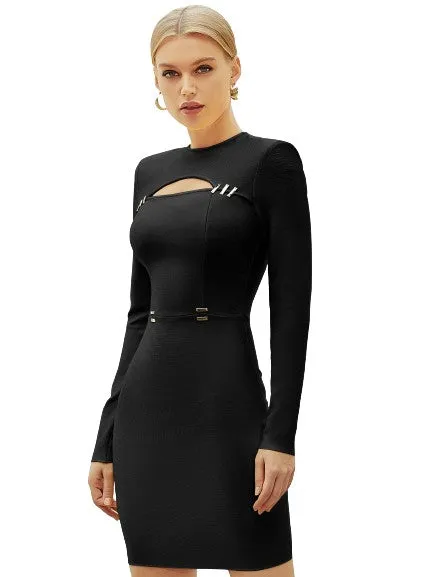 Stylish Long Sleeve Hollow Out Bodycon Dresses For Women