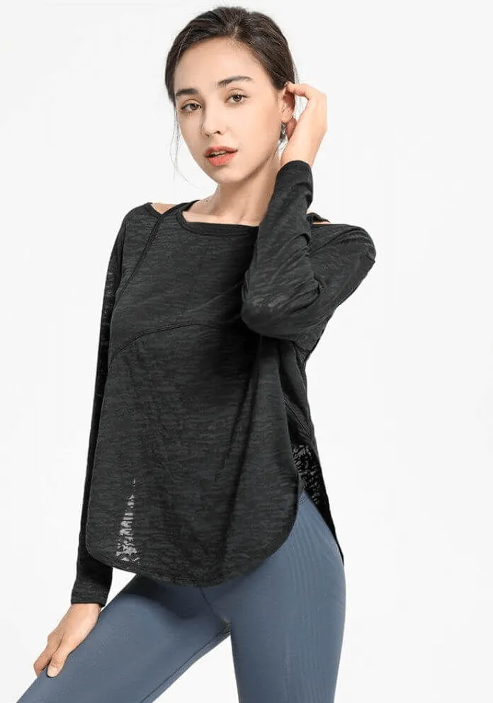 Stylish Sporty Lightweight Women's Tops with Long Sleeves and Cutouts - SF1188