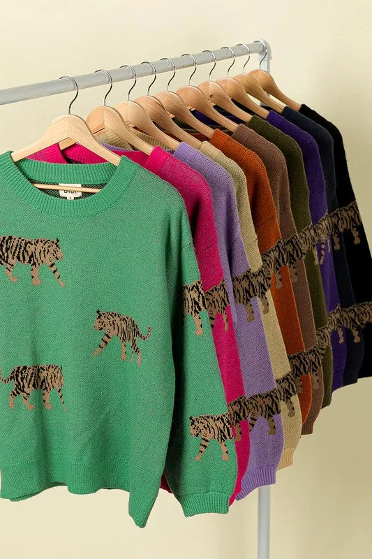 Tabitha Tiger Pattern Knit Sweater